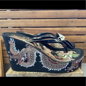 Bebe Platform Dragon Rhinestone Ayala Sandals NWT